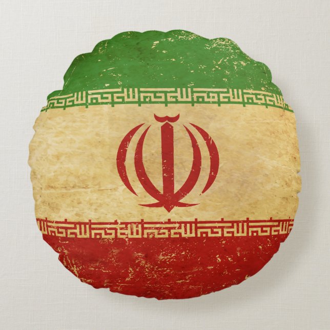 Iran Flag Vintage Design Round Cushion (Front)