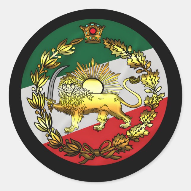 Iran Flag With Lion And Crown Classic Round Sticker (Front)