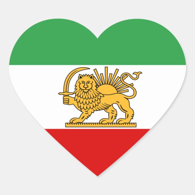 Iran Heart, Persian flag with Lion, Shah of Iran Heart Sticker (Front)
