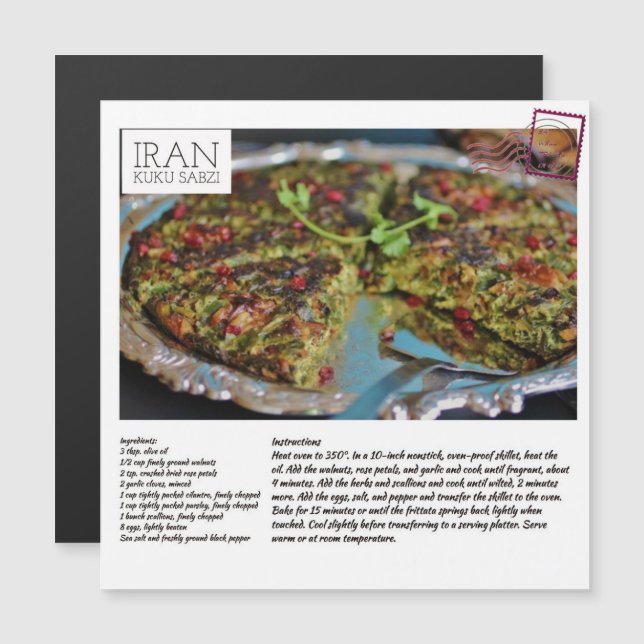 IRAN Kuku Sabzi Magnetic Recipe Postcard (Front/Back)