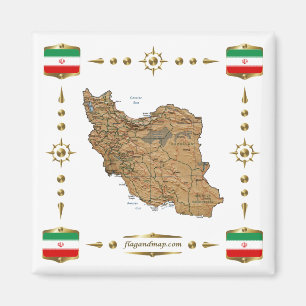 Iran Map + Flags Magnet