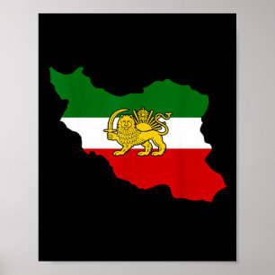 Iran Map Lion And Sun Persian Pahlavi Flag Poster