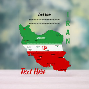 Iran Map with Flag and Emblem Acrylic Sign