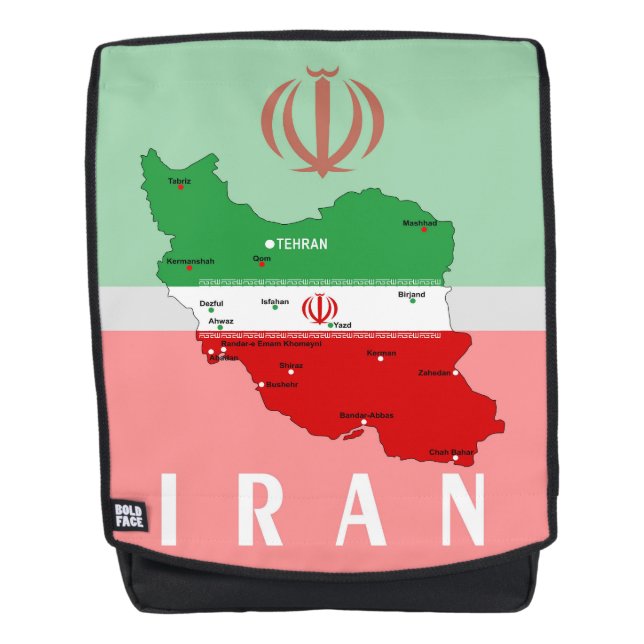 Iran Map with Flag and Emblem Backpack (Front)