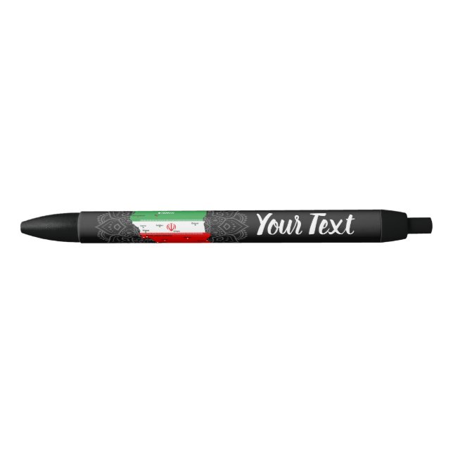 Iran Map with Flag and Emblem Black Ink Pen (Front)