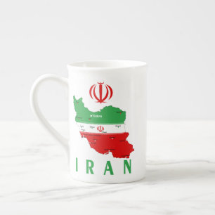Iran Map with Flag and Emblem Bone China Mug