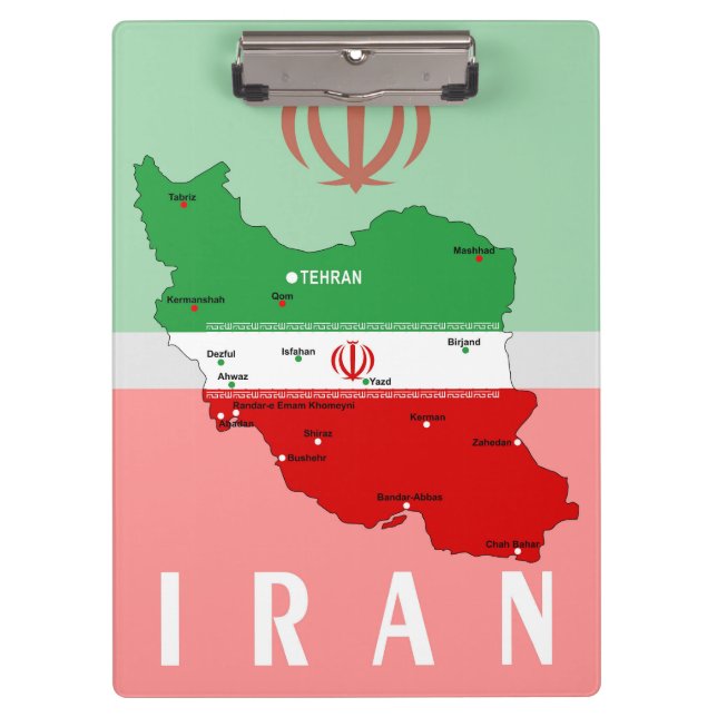 Iran Map with Flag and Emblem Clipboard (Front)