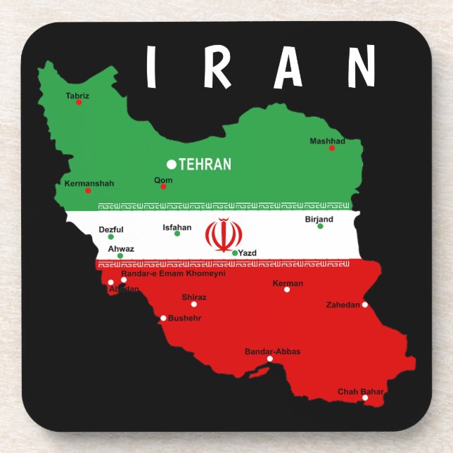 Iran Map with Flag and Emblem Coaster (Front)
