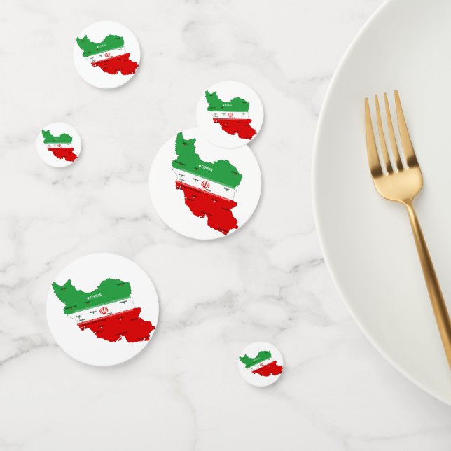 Iran Map with Flag and Emblem Confetti (Group)