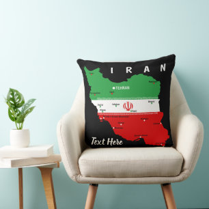 Iran Map with Flag and Emblem Cushion