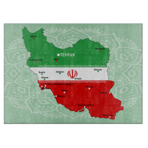 Iran Map with Flag and Emblem Cutting Board
