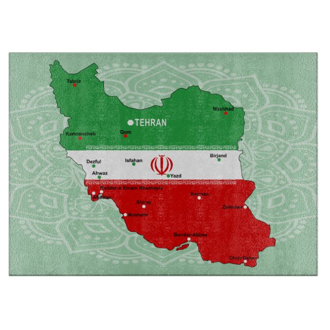 Iran Map with Flag and Emblem Cutting Board (Front)