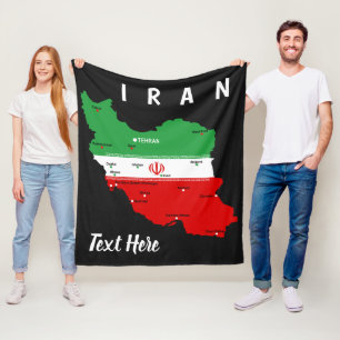 Iran Map with Flag and Emblem Fleece Blanket
