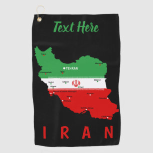 Iran Map with Flag and Emblem Golf Towel