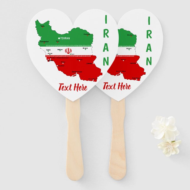 Iran Map with Flag and Emblem Hand Fan (Front and Back)