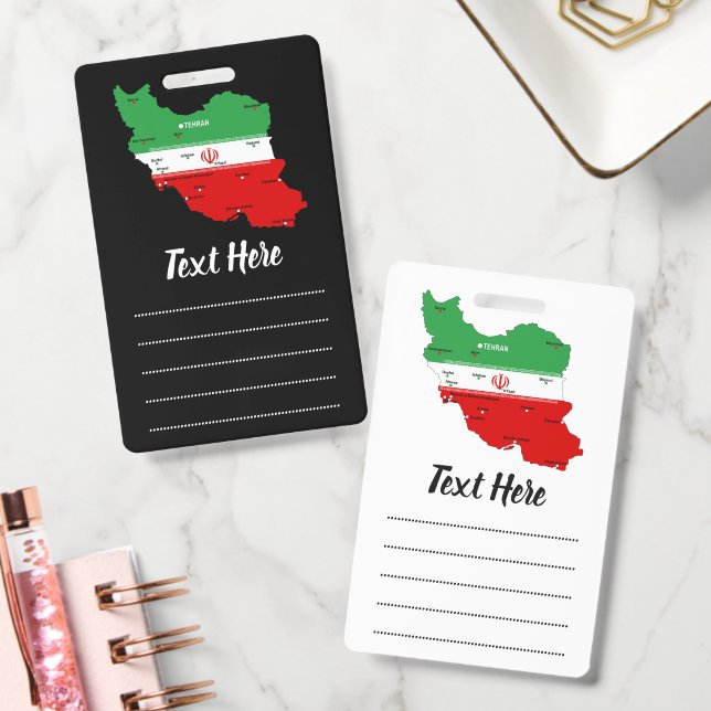 Iran Map with Flag and Emblem ID Badge (Office)