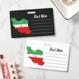 Iran Map with Flag and Emblem ID Badge