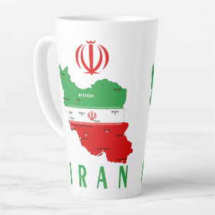 Iran Map with Flag and Emblem Latte Mug