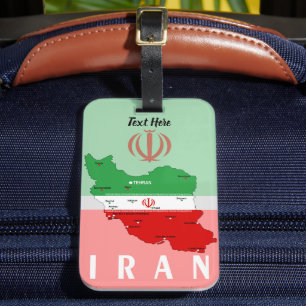 Iran Map with Flag and Emblem Luggage Tag