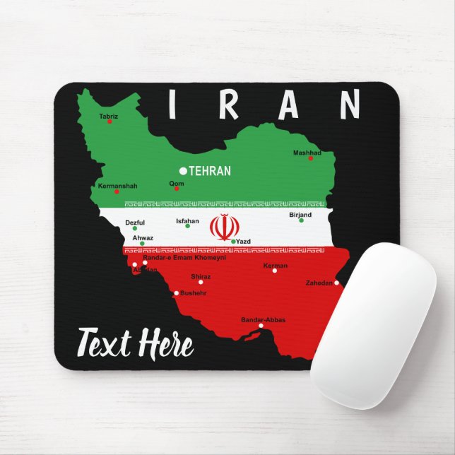 Iran Map with Flag and Emblem Mouse Mat (With Mouse)