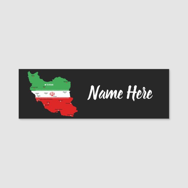 Iran Map with Flag and Emblem Name Tag (Front)