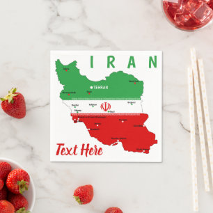 Iran Map with Flag and Emblem Napkin