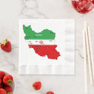Iran Map with Flag and Emblem Napkin