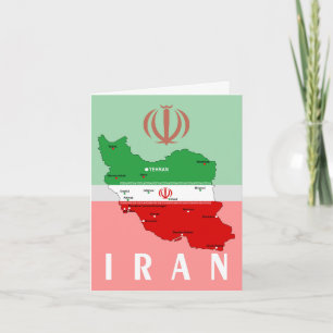 Iran Map with Flag and Emblem Note Card