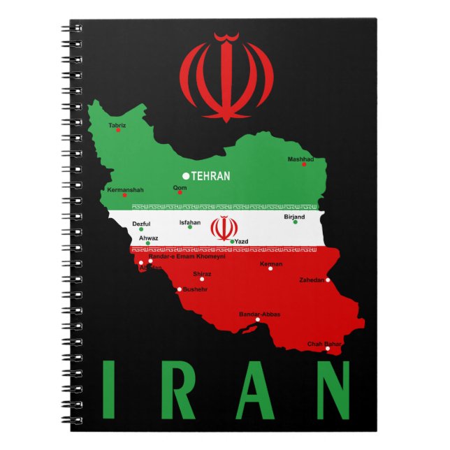 Iran Map with Flag and Emblem Notebook (Front)