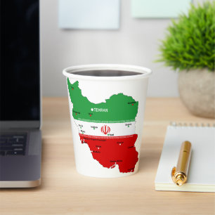 Iran Map with Flag and Emblem Paper Cups