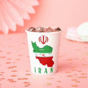 Iran Map with Flag and Emblem Paper Cups