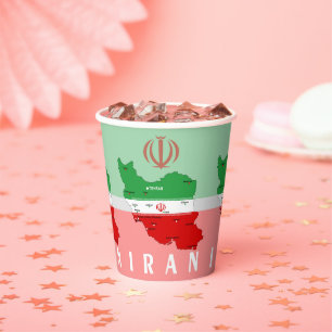 Iran Map with Flag and Emblem Paper Cups