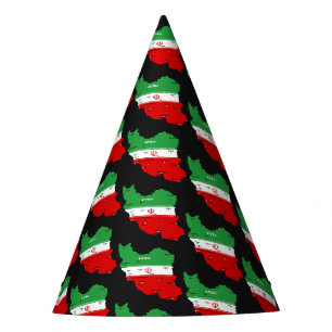 Iran Map with Flag and Emblem Party Hat