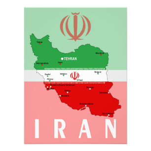 Iran Map with Flag and Emblem Photo Print