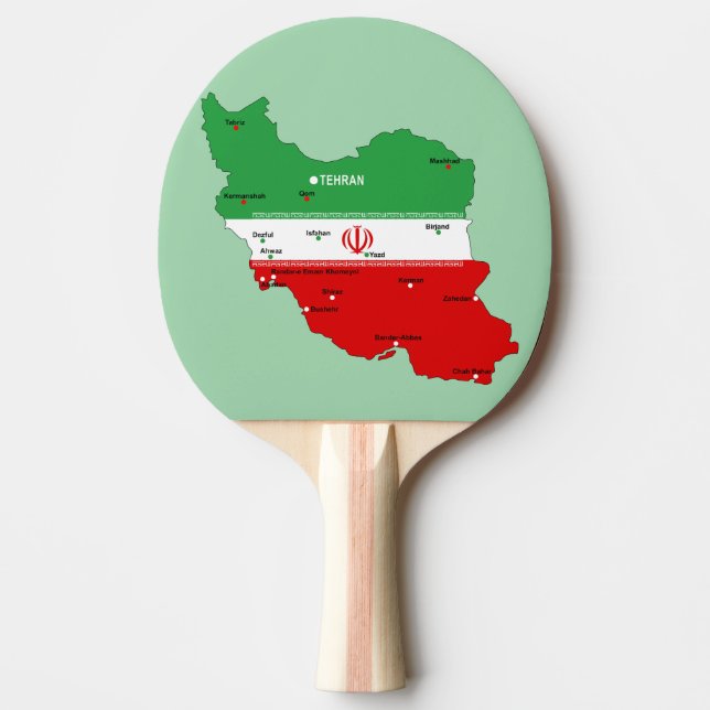 Iran Map with Flag and Emblem Ping Pong Paddle (Front)