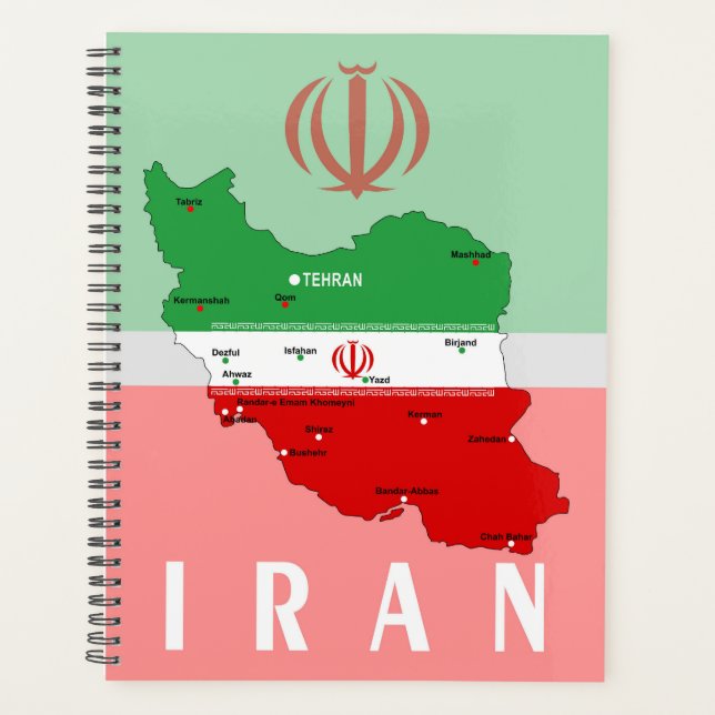 Iran Map with Flag and Emblem Planner (Front)