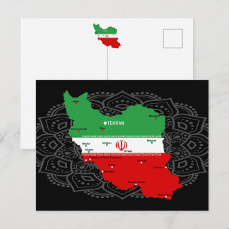 Iran Map with Flag and Emblem Postcard