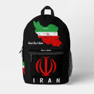 Iran Map with Flag and Emblem Printed Backpack
