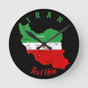 Iran Map with Flag and Emblem Round Clock