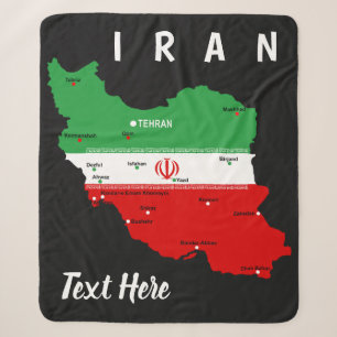 Iran Map with Flag and Emblem Sherpa Blanket
