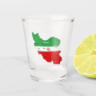 Iran Map with Flag and Emblem Shot Glass