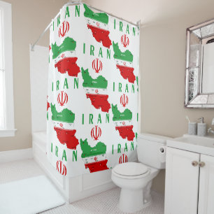 Iran Map with Flag and Emblem Shower Curtain