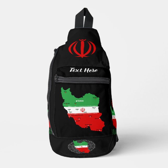 Iran Map with Flag and Emblem Sling Bag (Front)