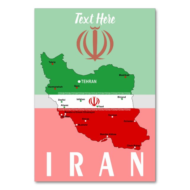 Iran Map with Flag and Emblem Table Number (Front)