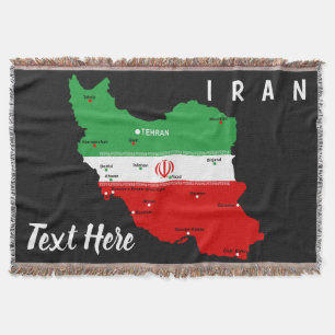 Iran Map with Flag and Emblem Throw Blanket