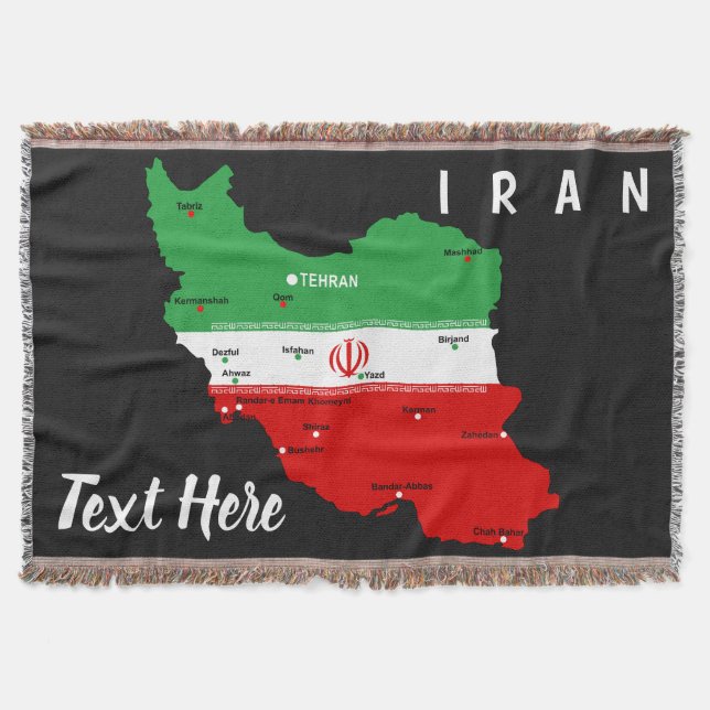 Iran Map with Flag and Emblem Throw Blanket (Front)