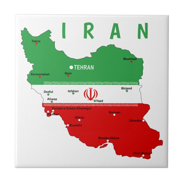 Iran Map with Flag and Emblem Tile (Front)