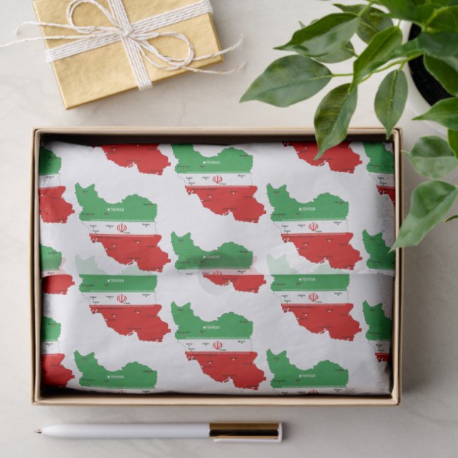 Iran Map with Flag and Emblem Tissue Paper (Gift)