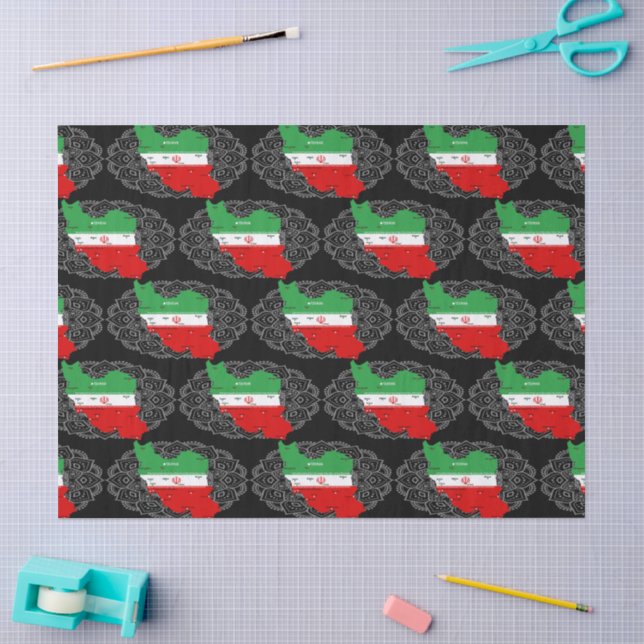 Iran Map with Flag and Emblem Tissue Paper (Craft)