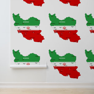 Iran Map with Flag and Emblem Wallpaper